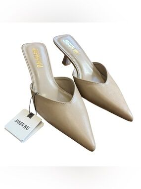 NWT Jason Wu Beige Pointed Toe Kitten Heel Mules  - nude/tan Minimalist size 8.5